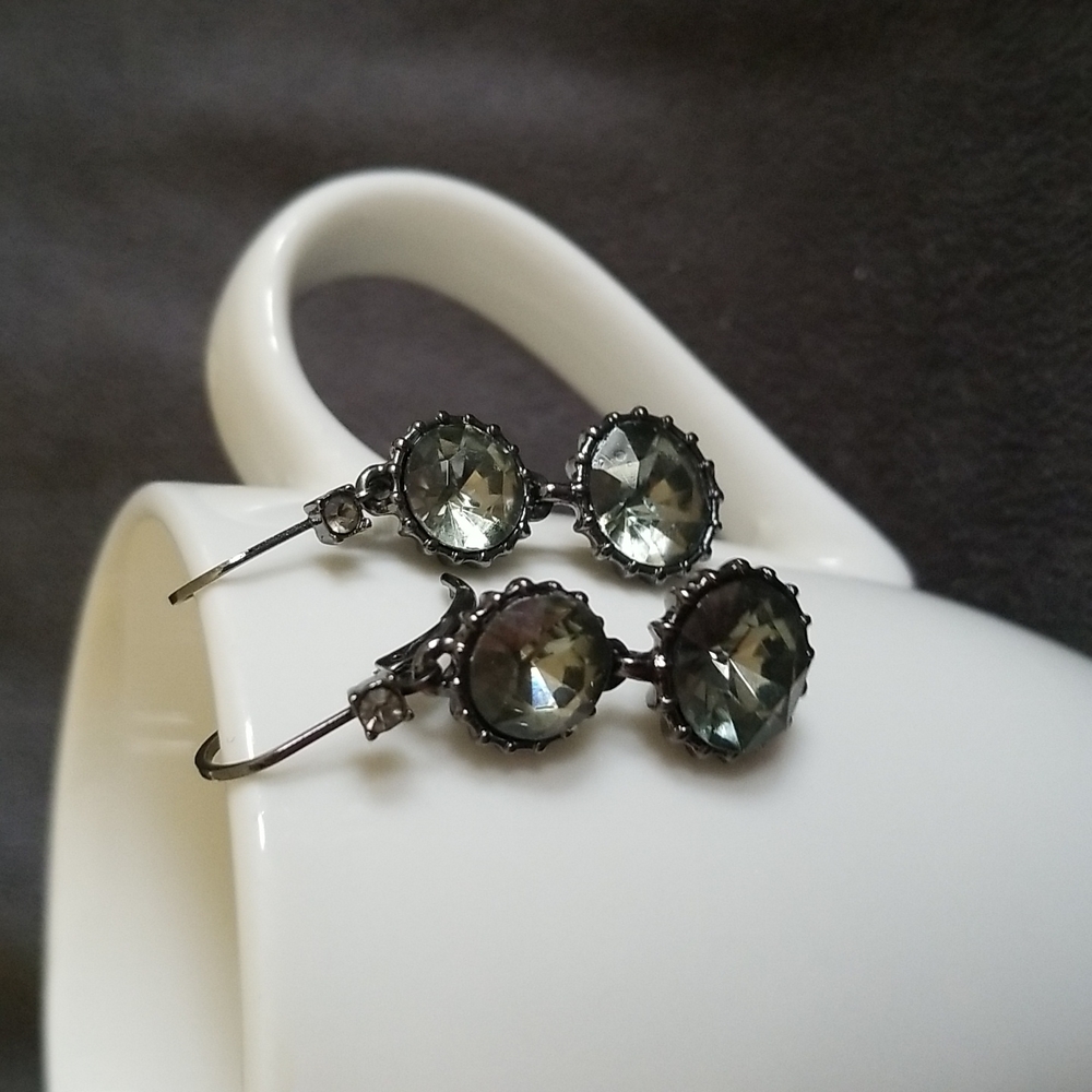 Black and Green Rhinestone Dangle Earrings